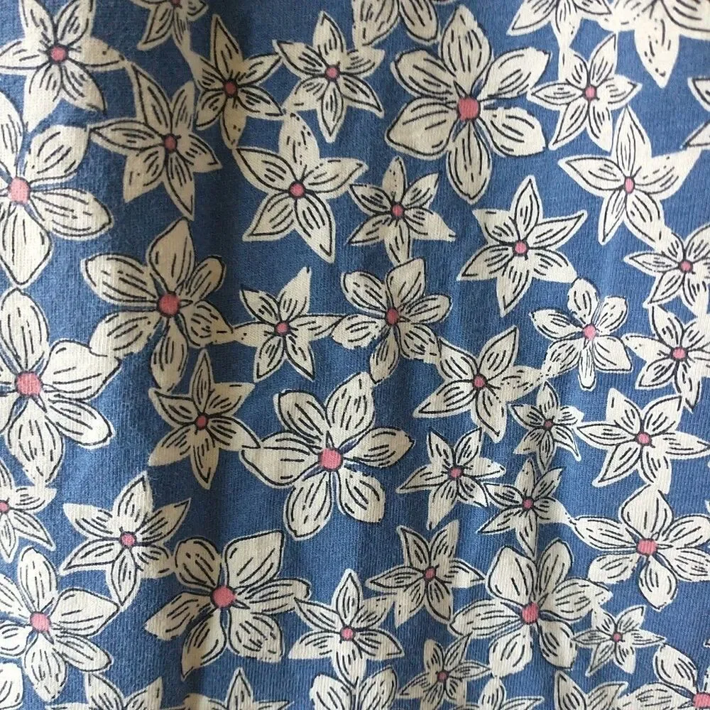 Gap Dress Girls XXL Blue Floral Elastic Waist Round Neck Short Sleeve Cotton